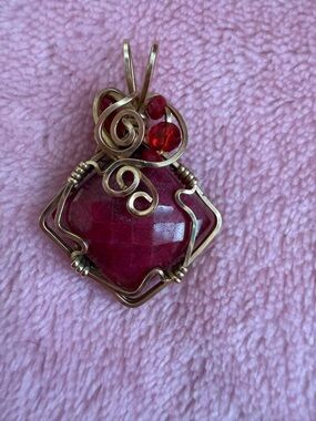 Artisan Ruby Faceted Pendant Wrapped in 14kt Gold-filled wire Necklace Pendant